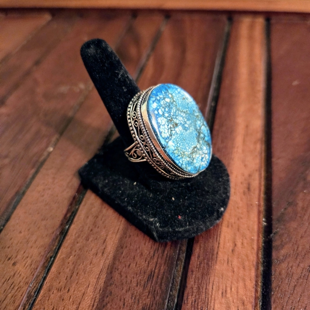 Boho Chic Turquoise Silver Plated Statement Ring … - image 6